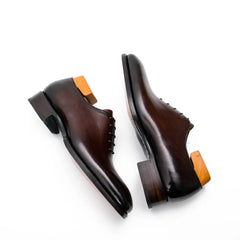 Pair of brown dress shoes on a white background
