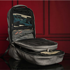 Grey Leather Carry-On Patented Backpack Sole Premise