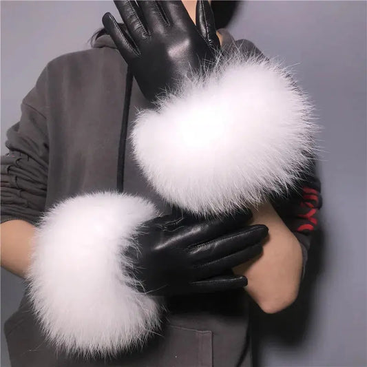 Gloves Made Of Genuine Leather And Fox Fur Family Shopolf