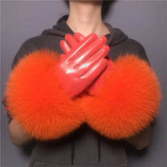 Gloves Made Of Genuine Leather And Fox Fur