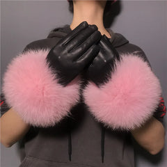 Gloves Made Of Genuine Leather And Fox Fur