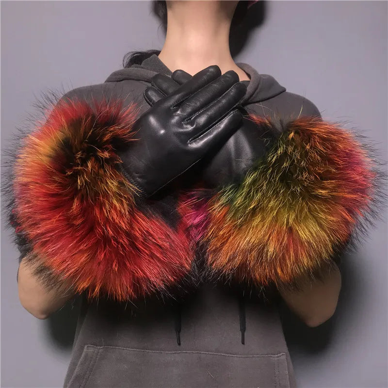 Gloves Made Of Genuine Leather And Fox Fur