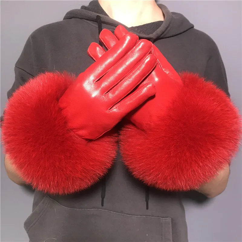 Gloves Made Of Genuine Leather And Fox Fur