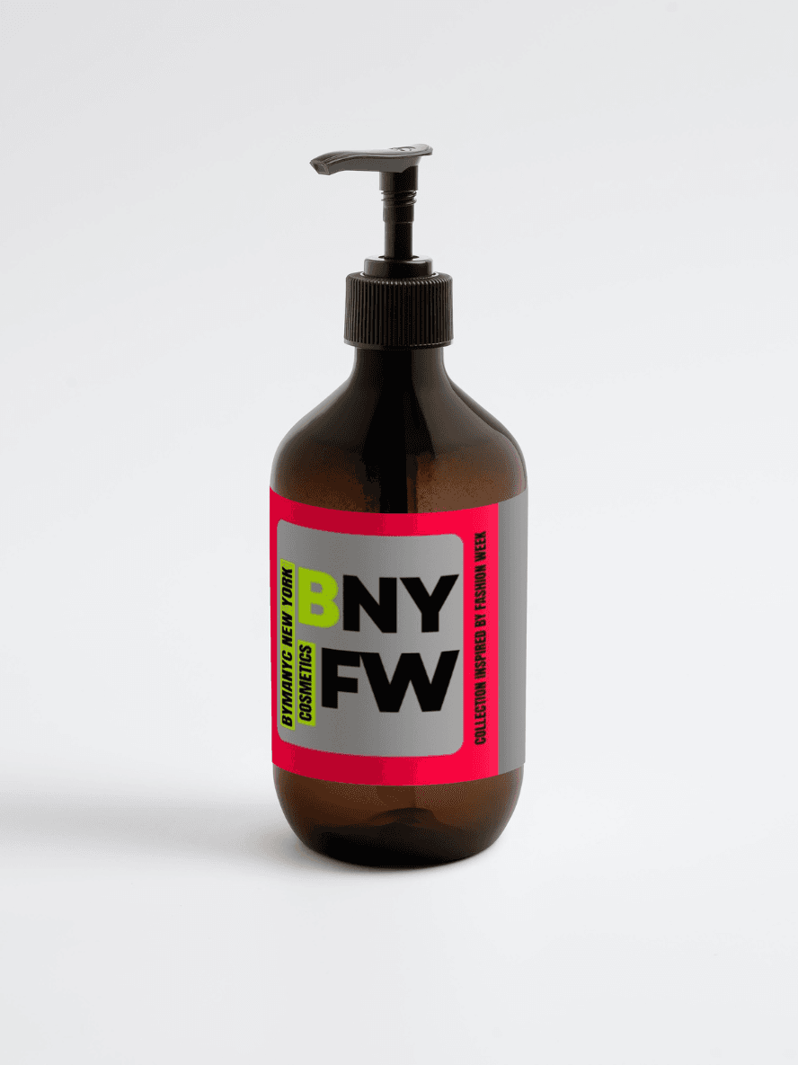 Brown bottle with a label on a light gray background