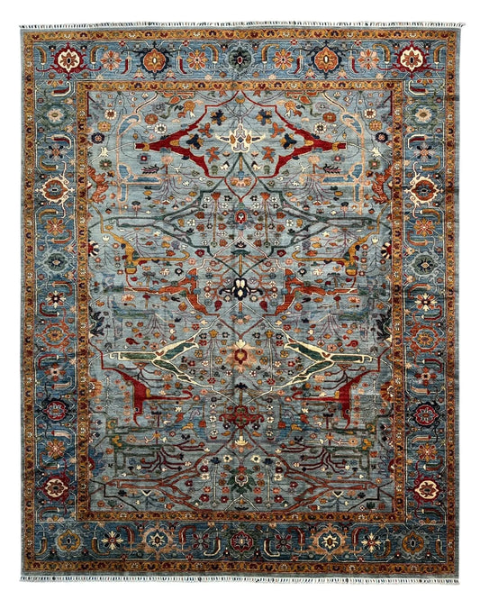 Hand-Knotted Trasitional Serapi Ghazni Wool Rug – 9’1” x 12’ – Intricate Floral Design Rugistan