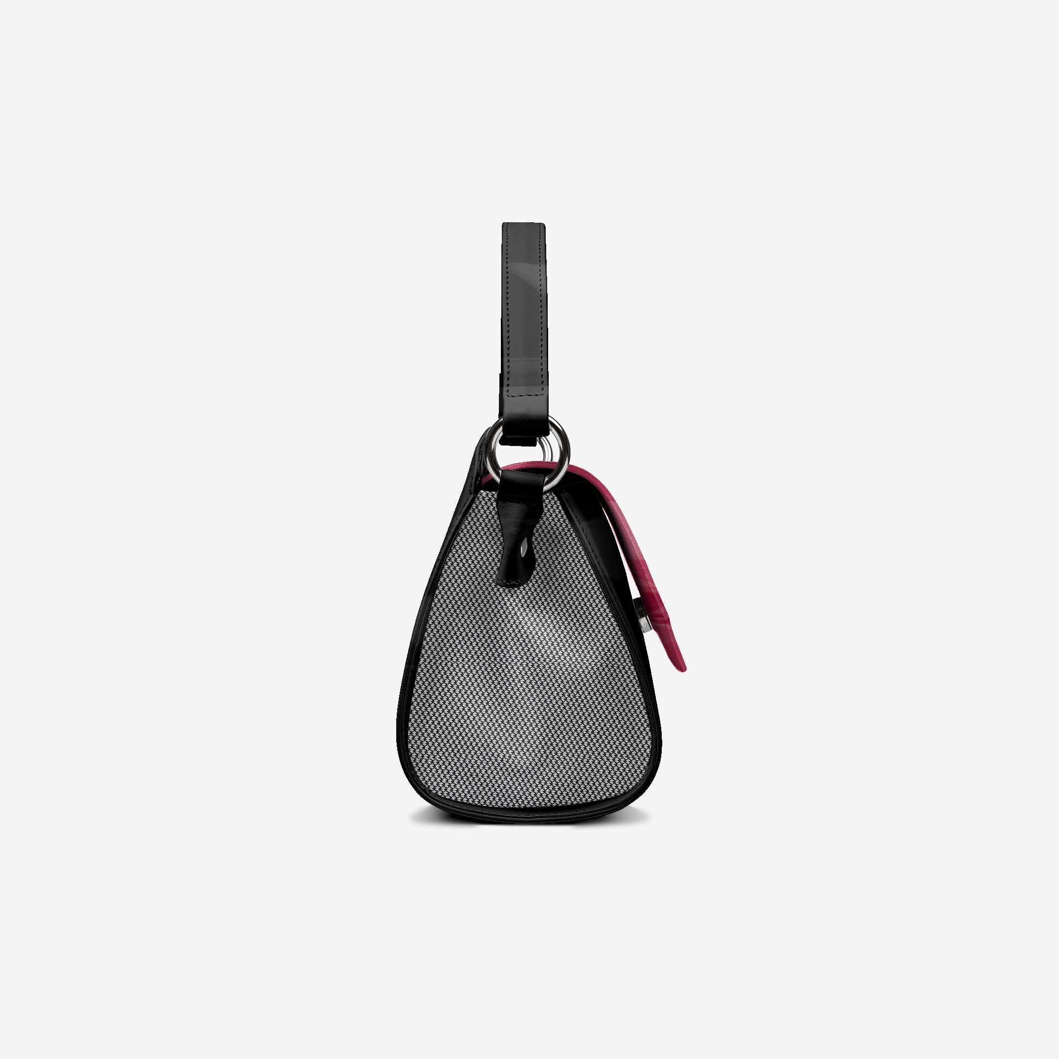 Small black bag with a strap on a light gray background