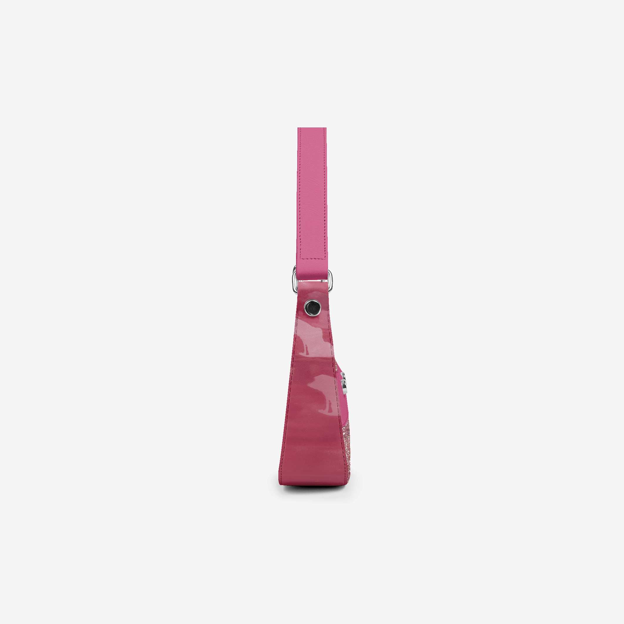 Pink handbag with a strap on a white background