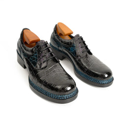 Handcrafted Nile Crocodile Derby Shoes Norwegian Stitch