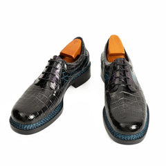 Handcrafted Nile Crocodile Derby Shoes Norwegian Stitch