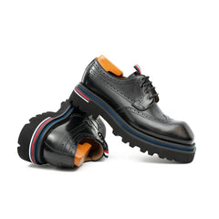 Handcrafted Square Toe Brogue Shoes with Thick Sole Black