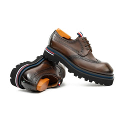 Handcrafted Square Toe Brogue Shoes with Thick Sole Coffee