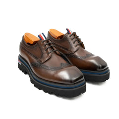 Handcrafted Square Toe Brogue Shoes with Thick Sole Coffee
