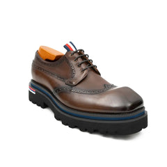 Handcrafted Square Toe Brogue Shoes with Thick Sole Coffee