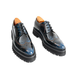 Handmade Chunky - sole Brogue Shoes Blue