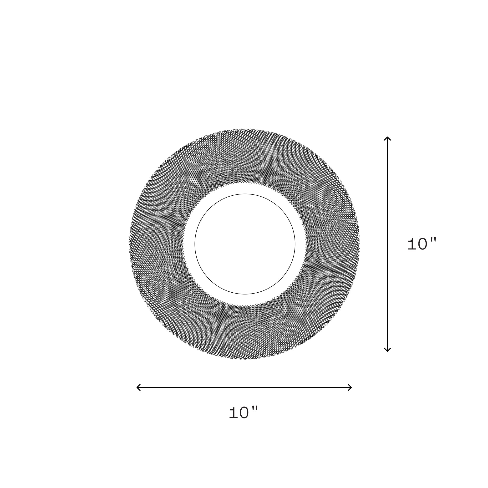 Circular object with measurement details on a white background