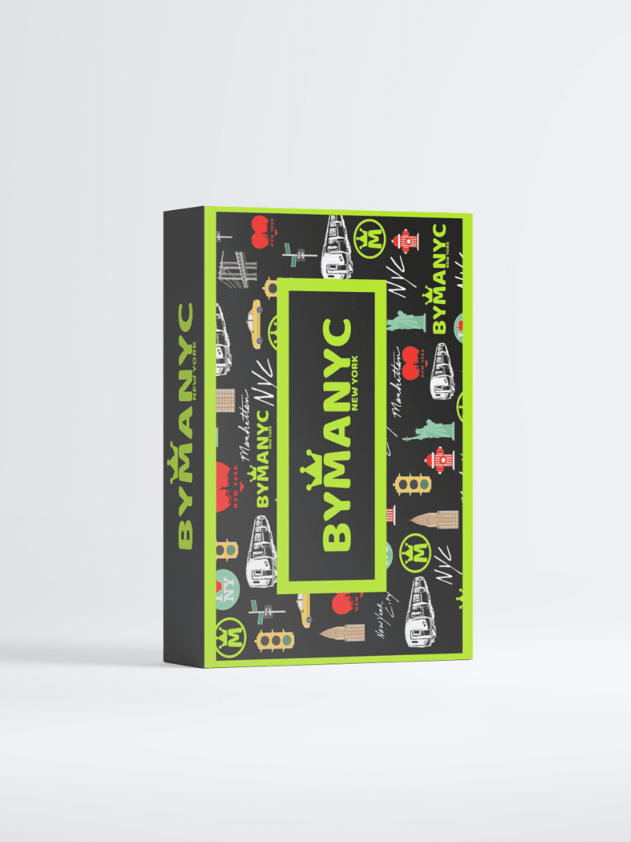 Product packaging with 'BY MANYC' branding on a gray background