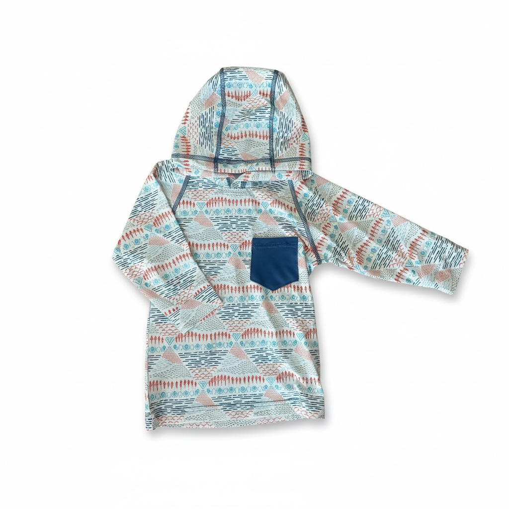 Children's hoodie with a patterned design on a white background