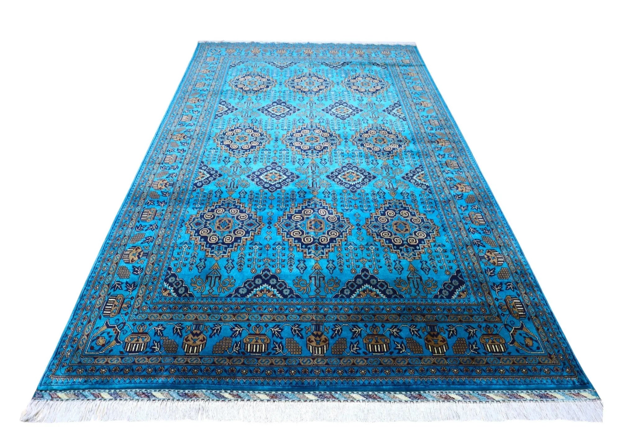 Hand-Knotted Afghani Zerkhaki Wool Rug – 6’6″  x  10’0″ Rugistan