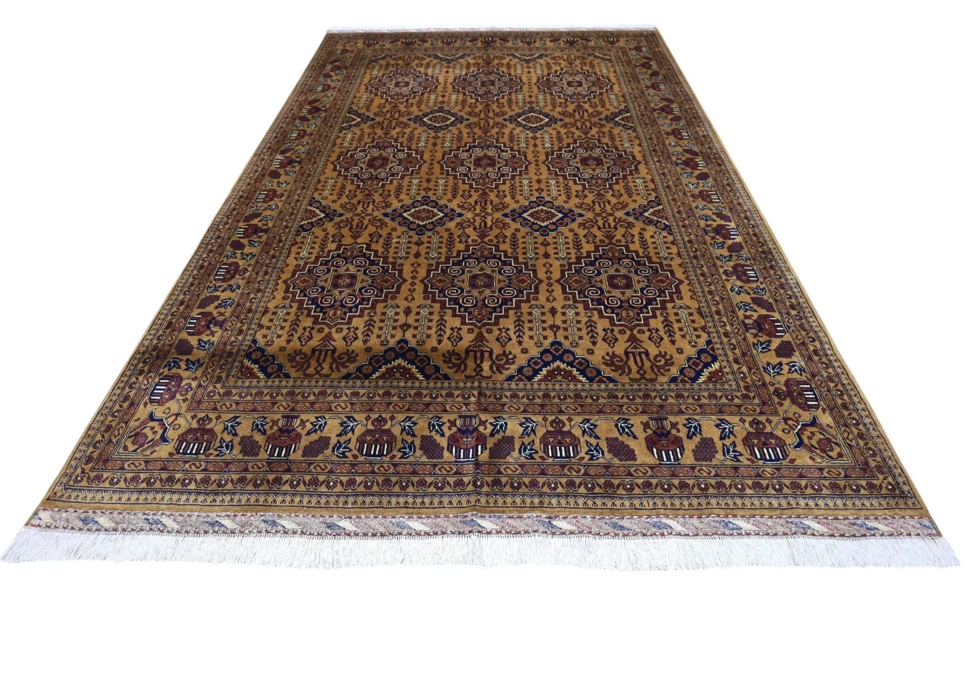 Hand-Knotted Afghani Zerkhaki Wool Rug – 6’7″  x  10’2″ Rugistan