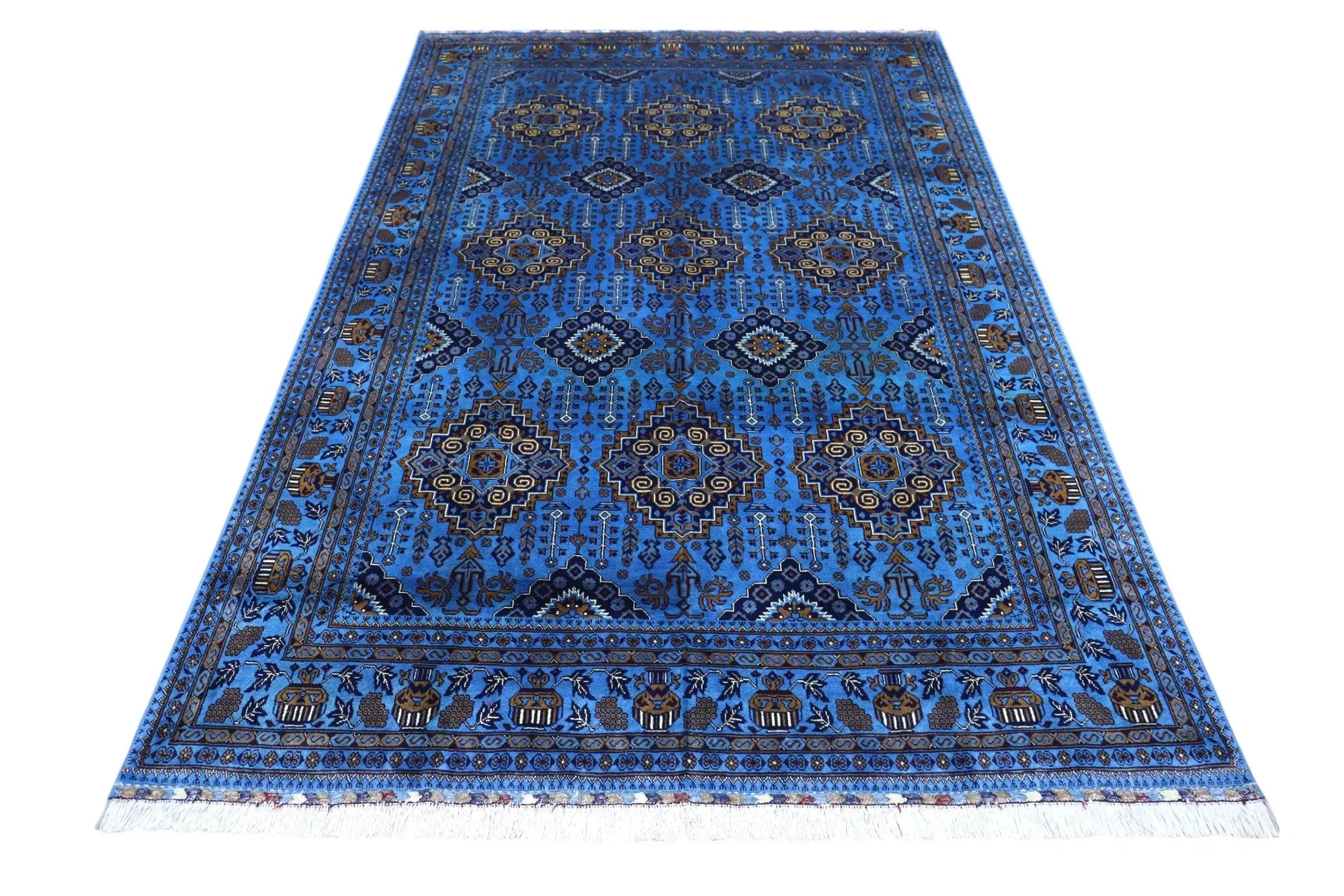 Hand-Knotted Afghani Zerkhaki Wool Rug – 6’7″  x  9’3″ Rugistan
