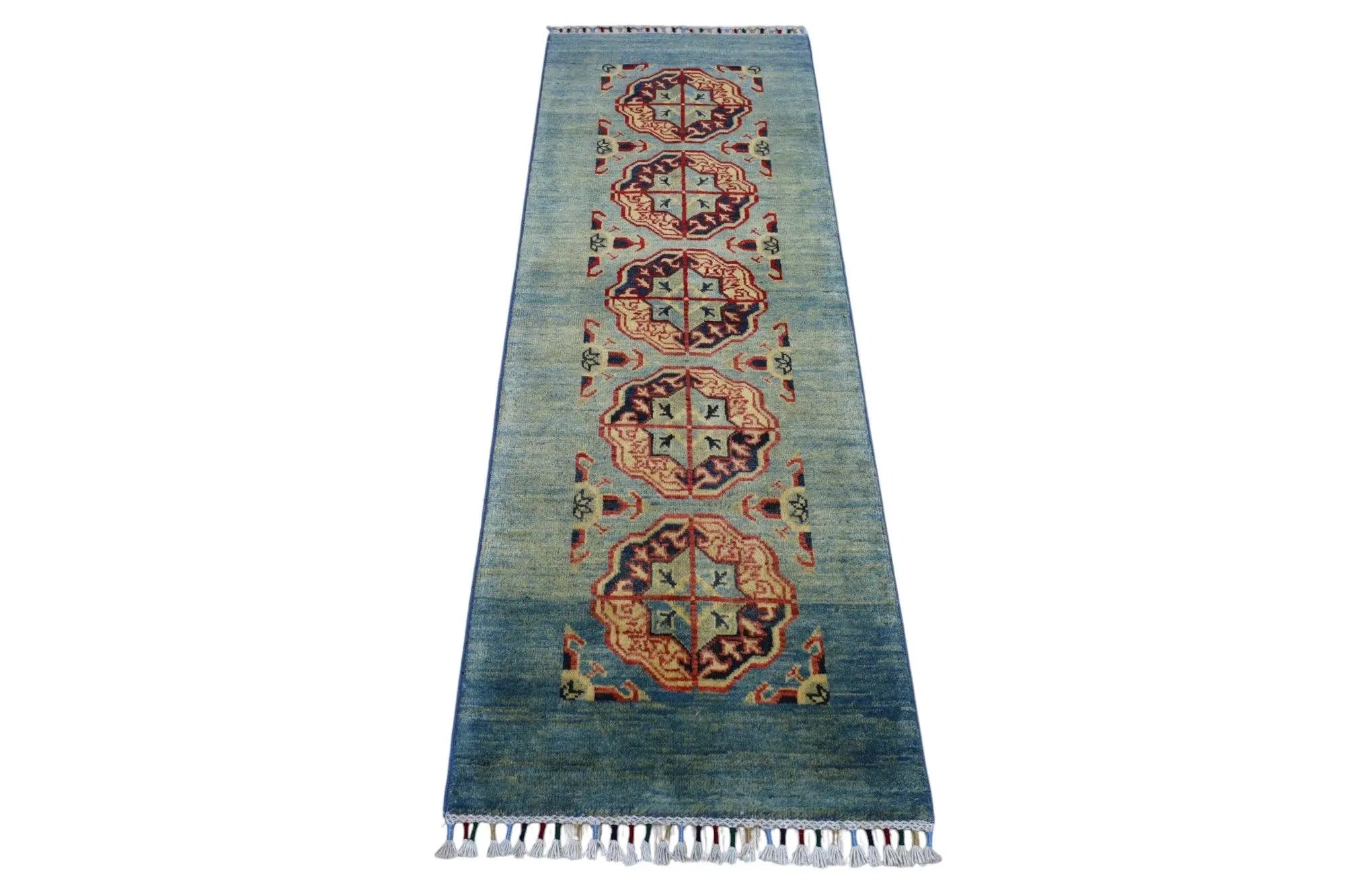Hand-Knotted Kazak Afghani Wool Rug I Green 2' x 5'7" Rugistan