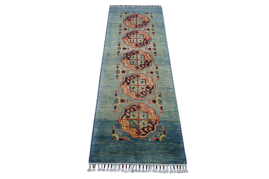 Hand-Knotted Kazak Afghani Wool Rug I Green 2' x 5'7" Rugistan