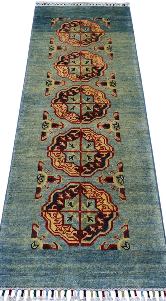 Hand-Knotted Afghani Kazak Wool Rug – 2’1″  x  5’7″ Rugistan