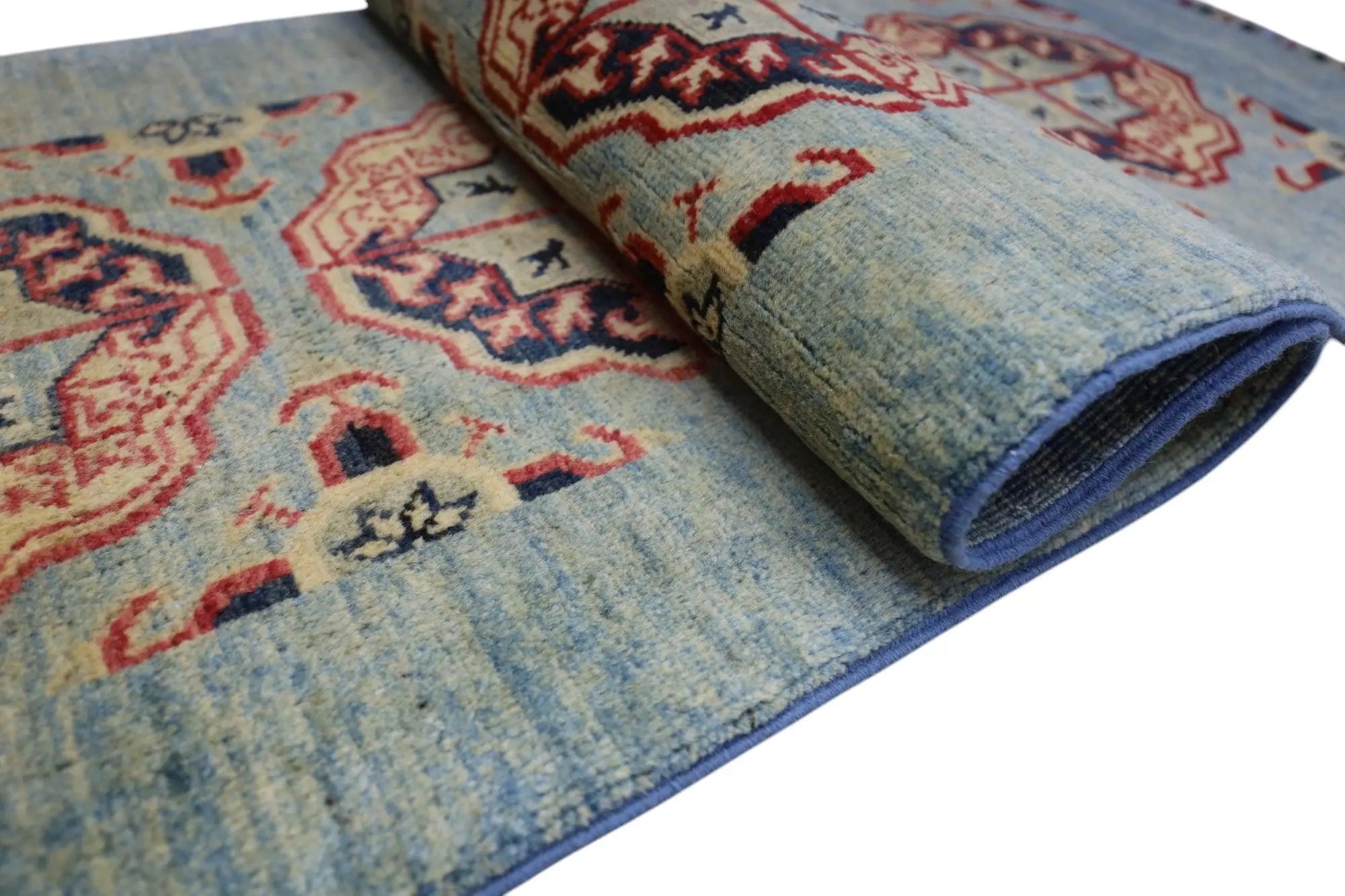 Hand-Knotted Kazak Afghani Wool Rug I Green 2' x 5'7" Rugistan