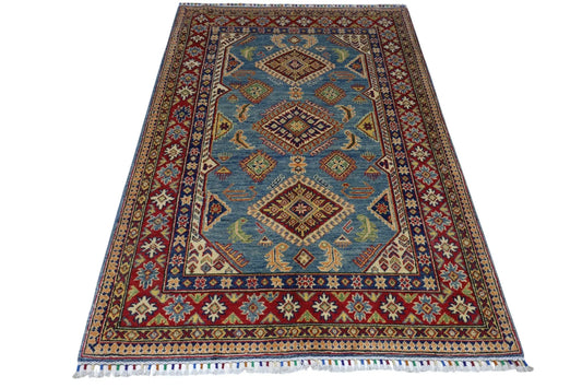 Hand-Knotted Afghani Kazak Wool Rug – 4’0″  x  6’1″ Rugistan