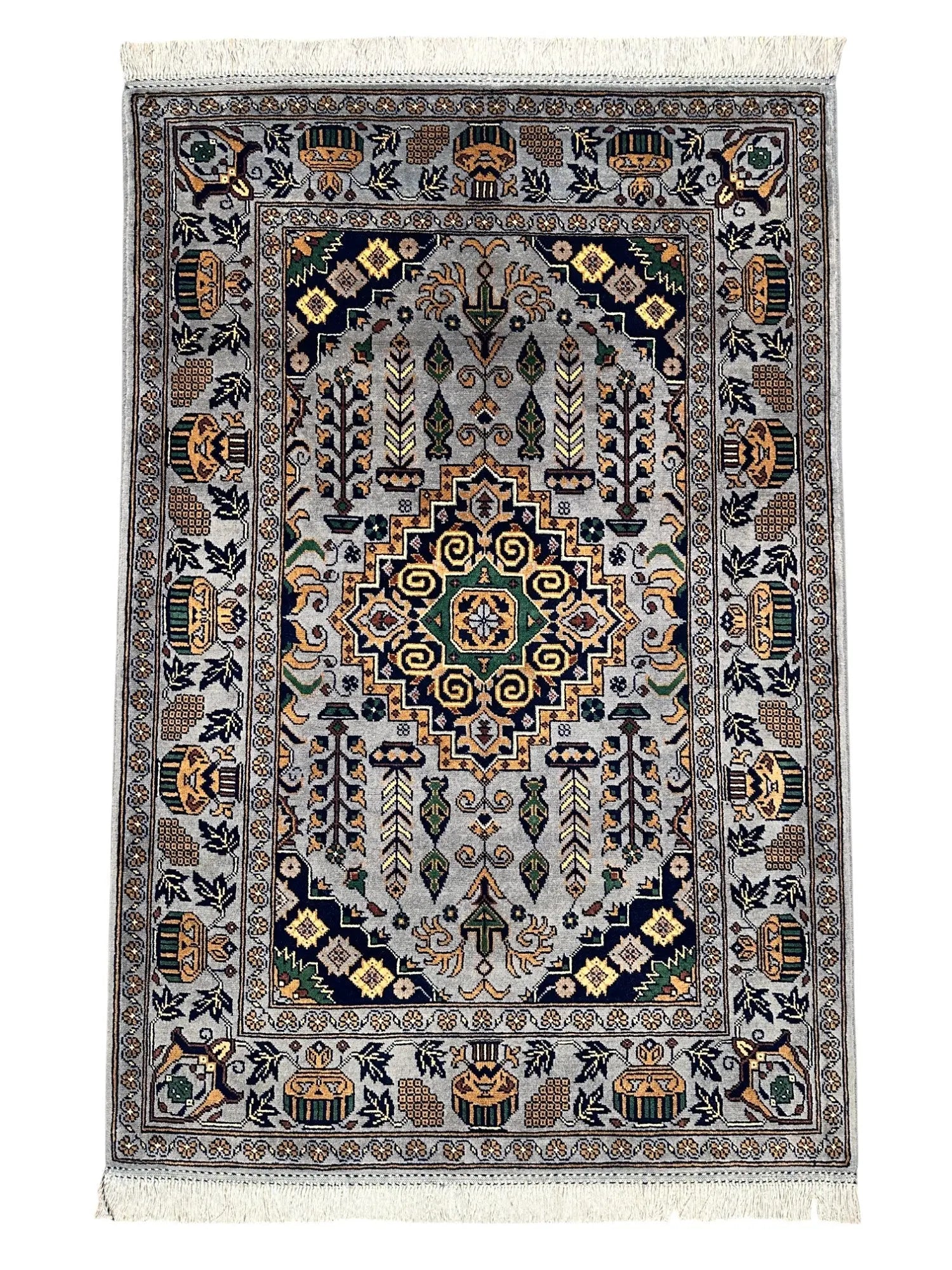 Hand-Knotted Afghani Zerkhaki Wool Rug – 3’4″  x  4’11″ Rugistan