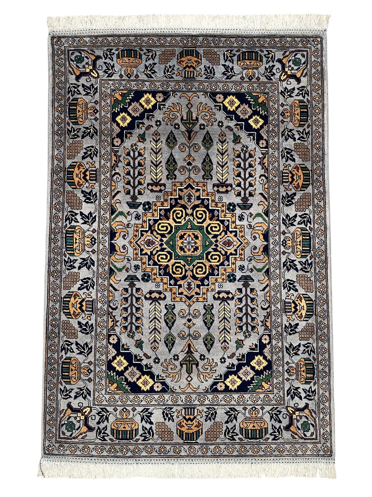 Hand-Knotted Afghani Zerkhaki Wool Rug – 3’4″  x  4’11″ Rugistan