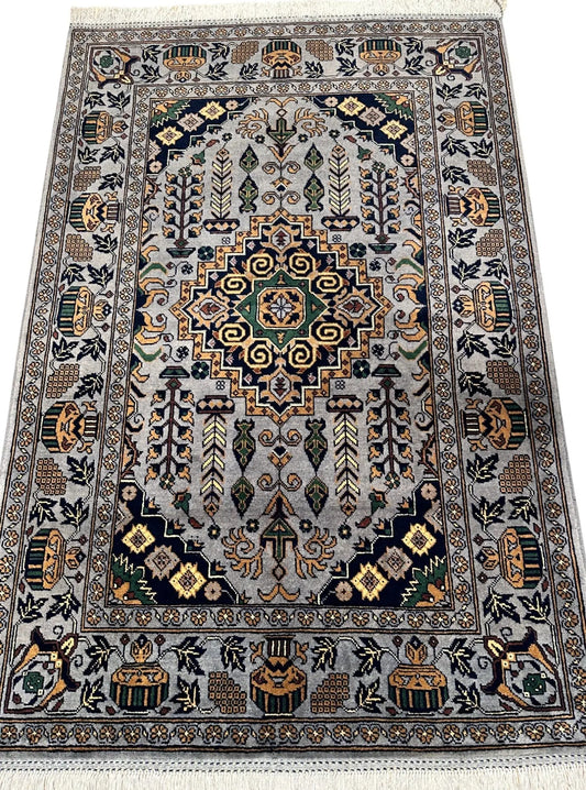 Hand-Knotted Afghani Zerkhaki Wool Rug – 3’4″  x  4’11″ Rugistan