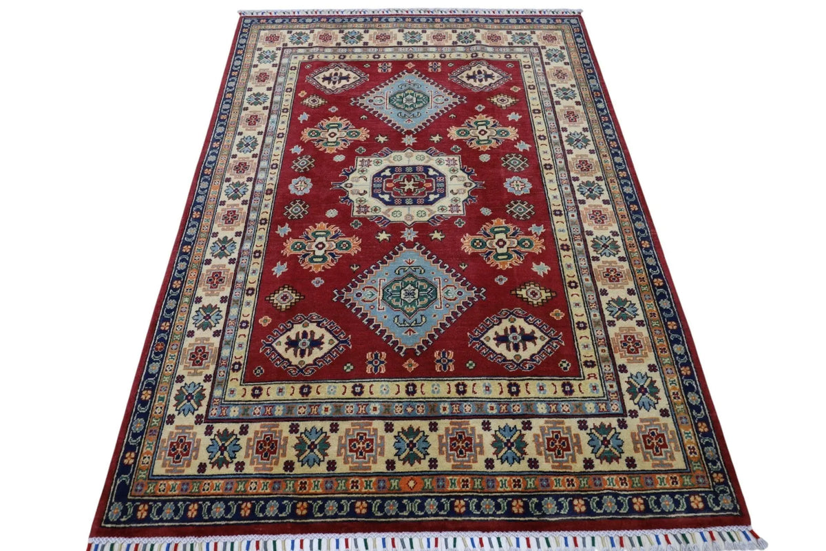 Hand-Knotted Afghani Kazak Wool Rug – 4’10″  x  6’6″ Rugistan