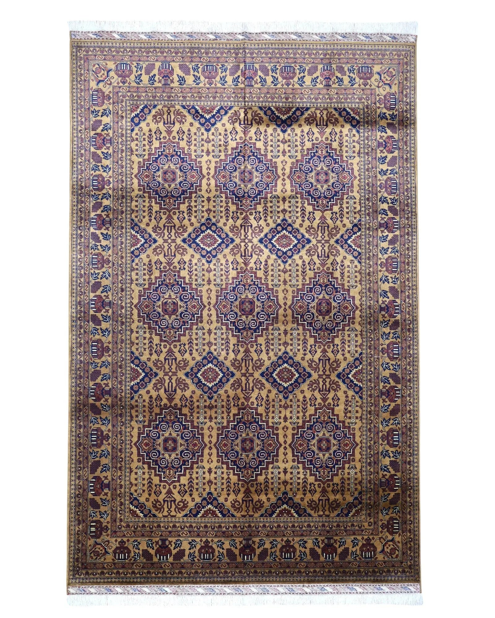 Hand-Knotted Afghani Zerkhaki Wool Rug – 6’7″  x  10’2″ Rugistan