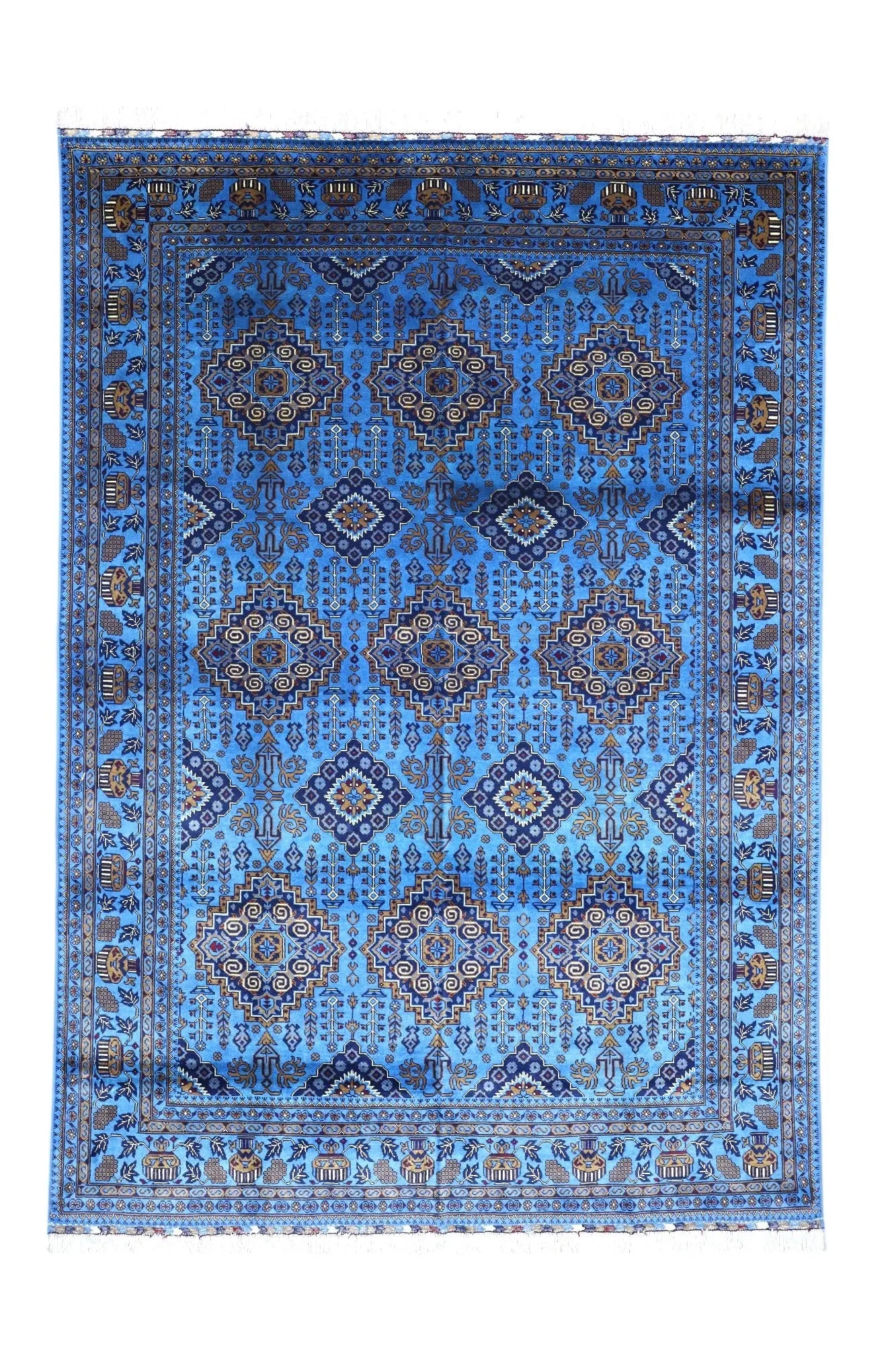 Hand-Knotted Afghani Zerkhaki Wool Rug – 6’7″  x  9’3″ Rugistan
