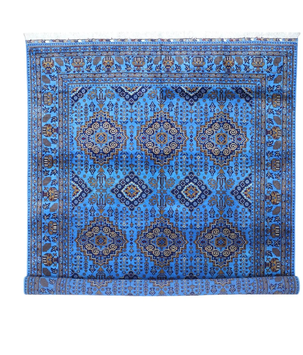 Hand-Knotted Afghani Zerkhaki Wool Rug – 6’7″  x  9’3″ Rugistan