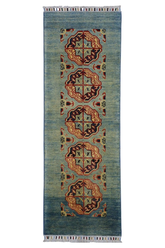 Hand-Knotted Kazak Afghani Wool Rug I Green 2' x 5'7" Rugistan
