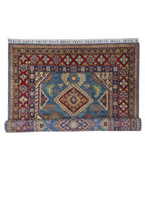 Hand-Knotted Afghani Kazak Wool Rug – 4’0″  x  6’1″ Rugistan