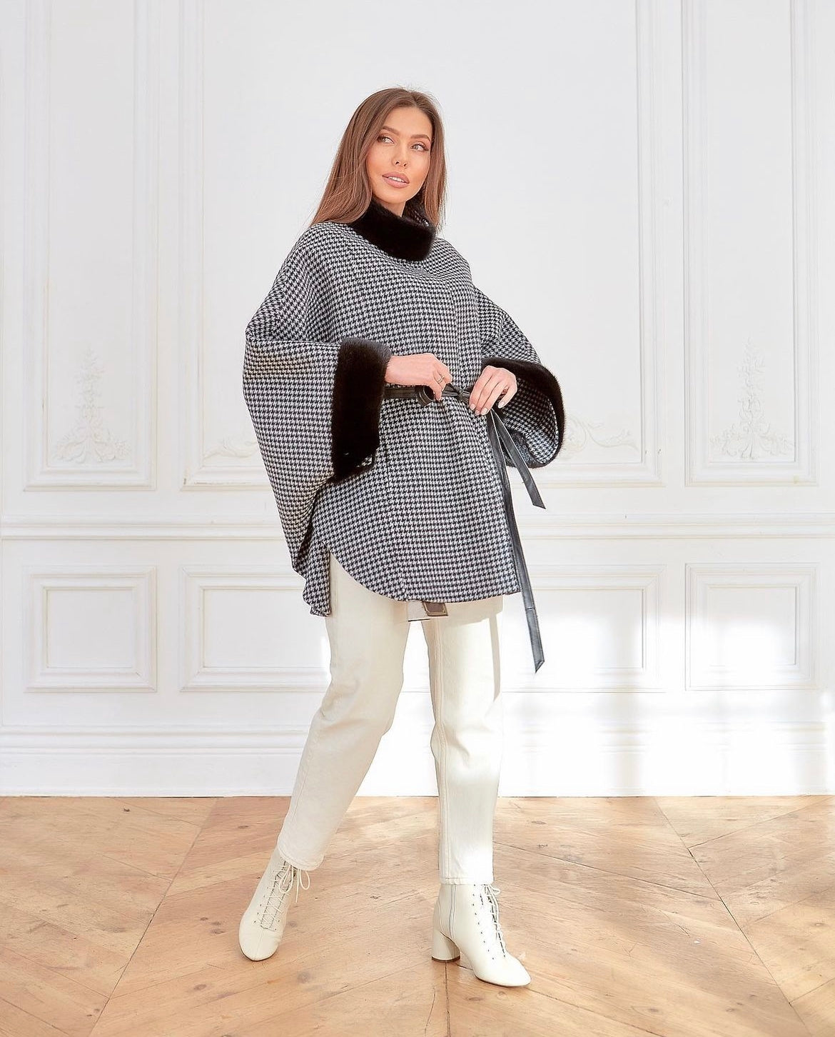 Genuine Scandinavian Mink Fur Virgin Wool Poncho Alaska® Outerwear Company