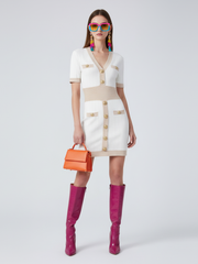 Ice Silk Knit Dress with Gold Buckle For Women, V-Neck, Upper East Side, BYMANYC New York.