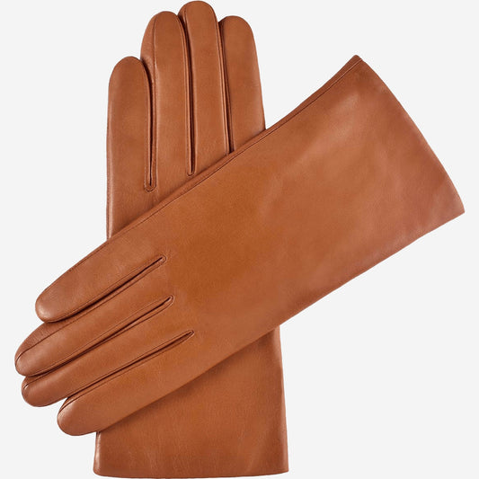 Pair of brown leather gloves on a white background