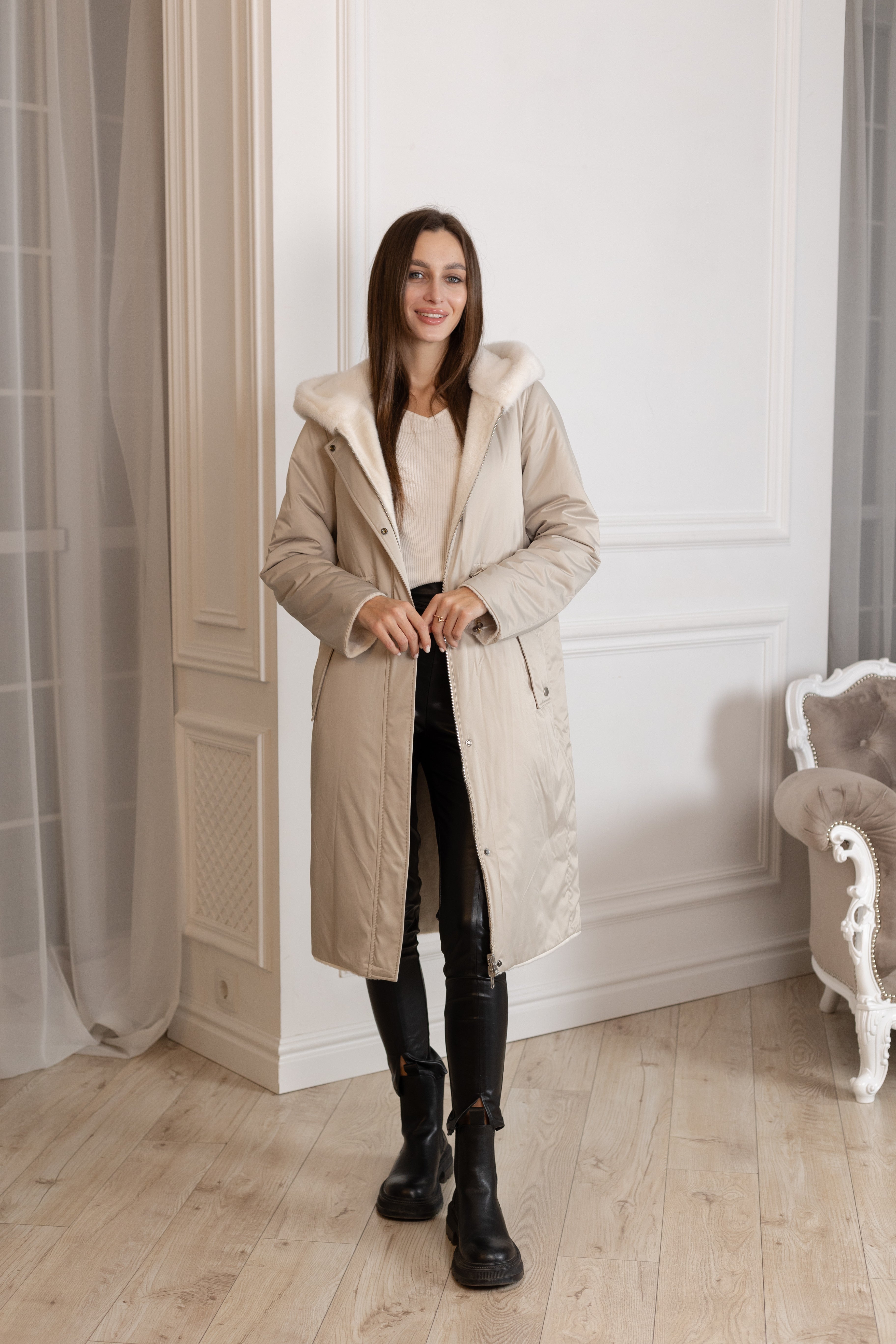 ⇆ Reversible Faux Alpaca Satin Hooded Coat Alaska® Outerwear Company
