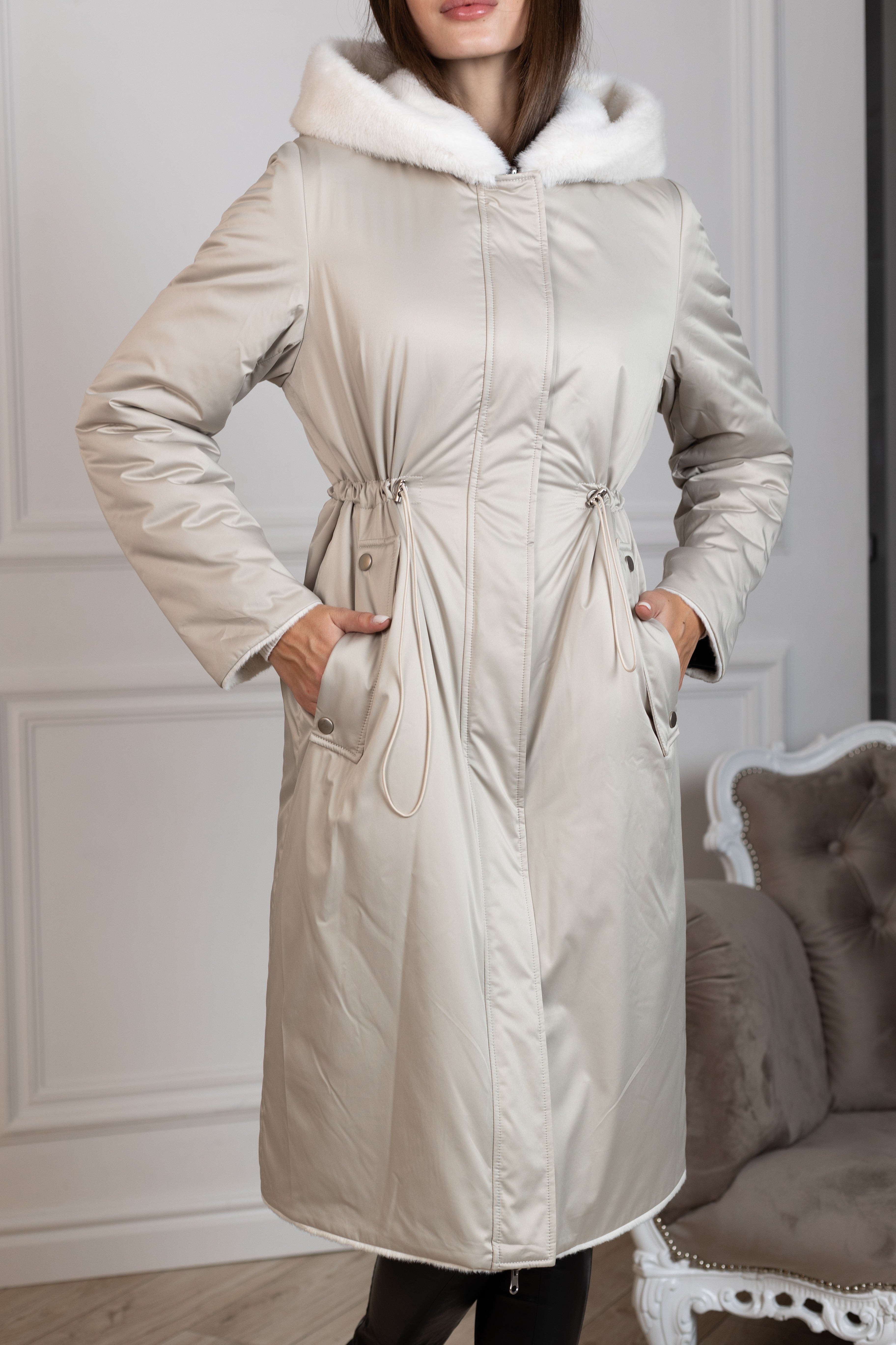 ⇆ Reversible Faux Alpaca Satin Hooded Coat Alaska® Outerwear Company