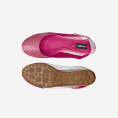Pink sandal with a visible brand logo on a white background
