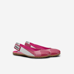 Pink and white shoes with a visible brand logo on a white background
