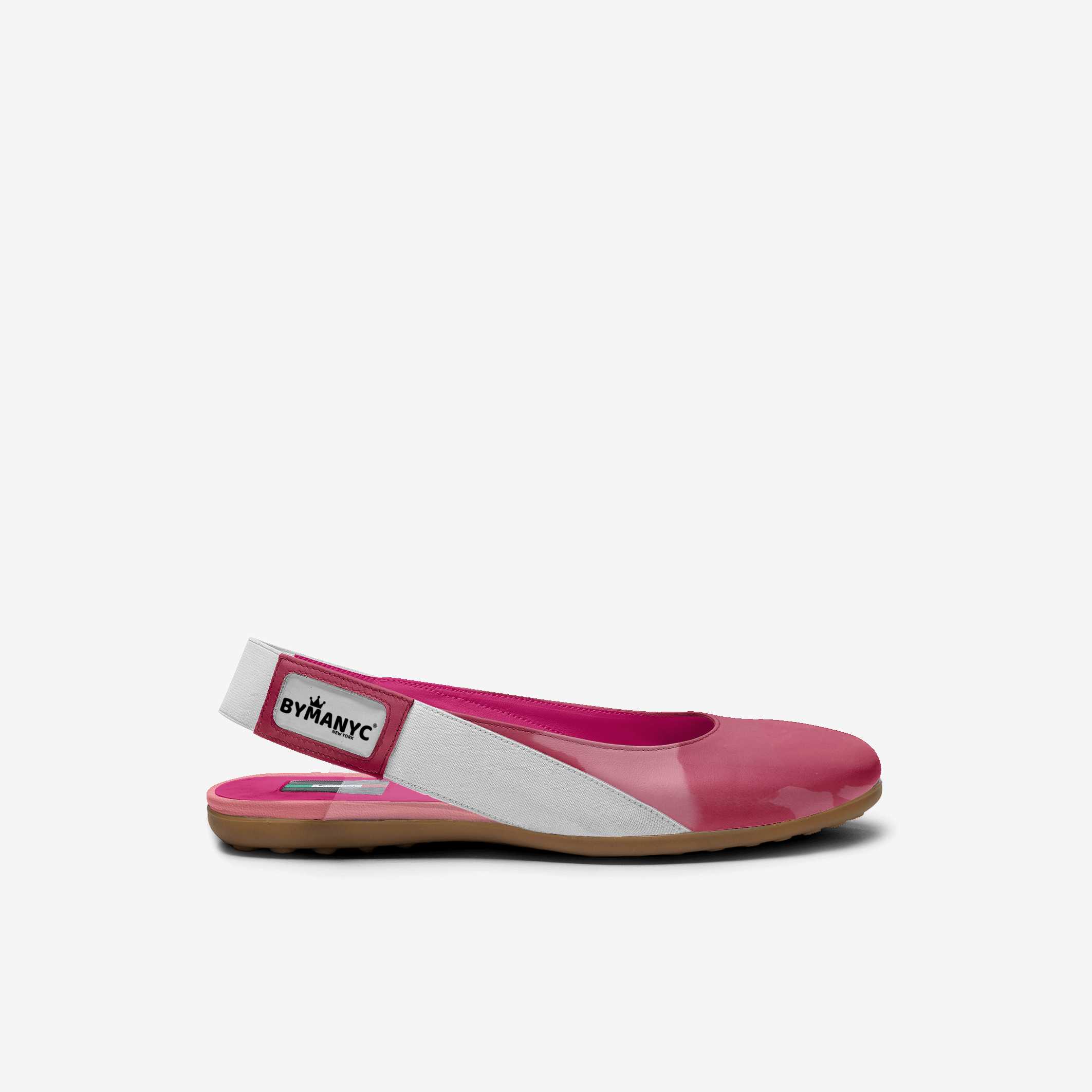 Pink shoe with white sole on a white background