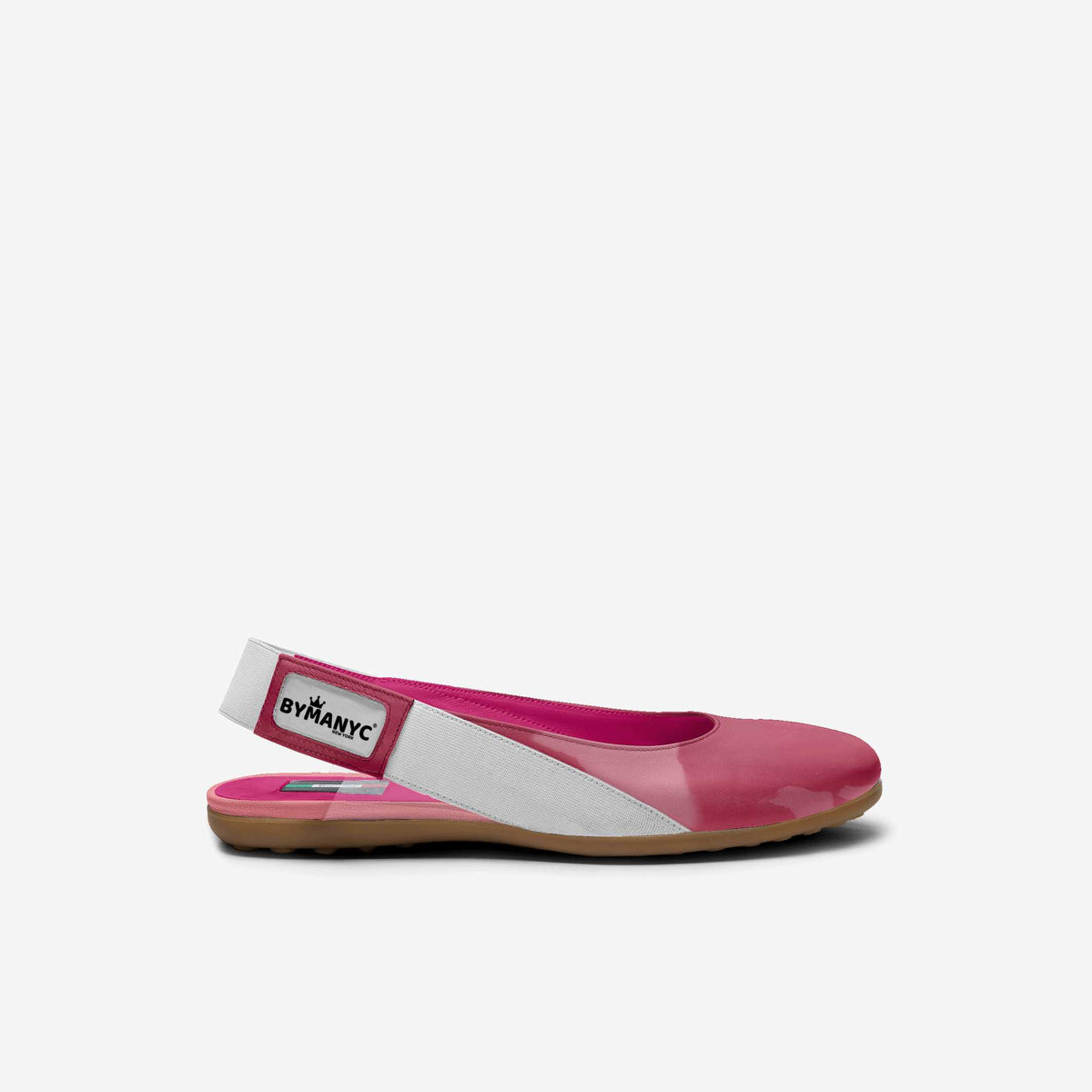 Pink shoe with white sole on a white background