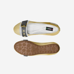 Top and bottom views of a sandal with a strap on a white background