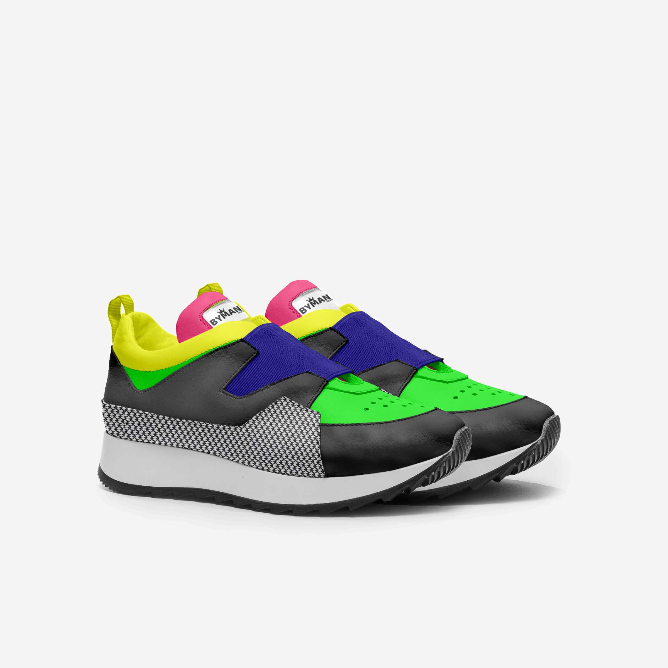 Colorful children's sneaker with multiple colors on a white background