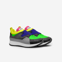 Colorful children's sneaker with multiple colors on a white background